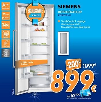 Promotions Siemens réfrigérateur ks36vai41 - Siemens - Valide de 05/12/2017 à 29/12/2017 chez Krefel