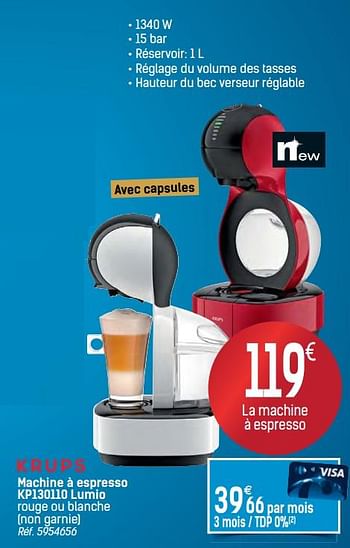 Promoties Krups machine à espresso kp130110 lumio - Krups - Geldig van 24/11/2017 tot 24/12/2017 bij Carrefour