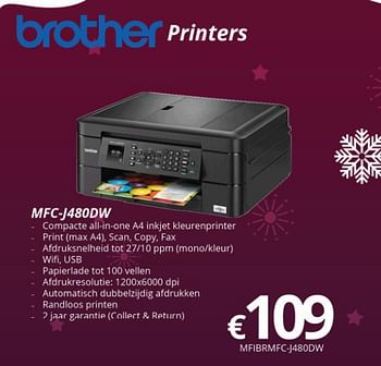 Promotions Brother printers mfc-j480dw mfibrmfc-j480dw - Brother - Valide de 27/11/2017 à 15/01/2018 chez Compudeals