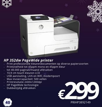 Promoties Hp 352dw pagewide printer prihp3892149 - HP - Geldig van 27/11/2017 tot 15/01/2018 bij Compudeals