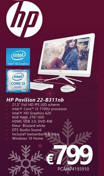 Promoties Hp pavilion 22-b311nb pcahp4193910 - HP - Geldig van 27/11/2017 tot 15/01/2018 bij Compudeals