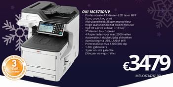 Promoties Oki printers oki mc873dnv mflok3426100 - OKI - Geldig van 27/11/2017 tot 15/01/2018 bij Compudeals