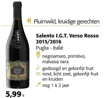Promoties Salento i.g.t. verso rosso 2015-2016 - Rode wijnen - Geldig van 29/11/2017 tot 12/12/2017 bij Colruyt