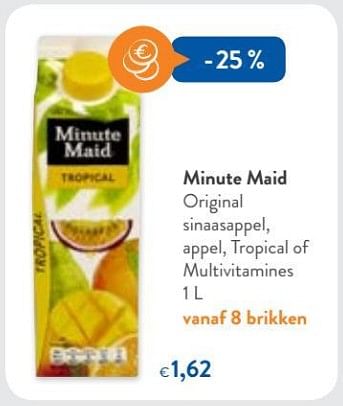 Promoties Minute maid original sinaasappel, appel, tropical of multivitamines - Minute Maid - Geldig van 29/11/2017 tot 12/12/2017 bij OKay
