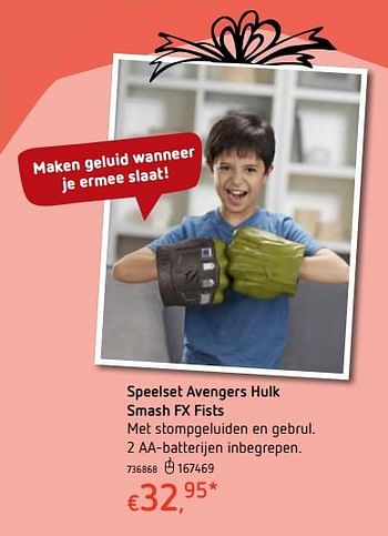 Promoties Speelset avengers hulk smash fx fists - Hasbro - Geldig van 13/12/2017 tot 30/12/2017 bij Dreamland