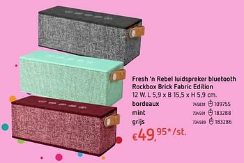 Promoties Fresh `n rebel luidspreker bluetooth rockbox brick fabric edition bordeaux - Fresh 'n Rebel - Geldig van 13/12/2017 tot 30/12/2017 bij Dreamland