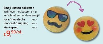 Promotions Emoji kussen pailletten love-moustache - Emoji - Valide de 13/12/2017 à 30/12/2017 chez Dreamland