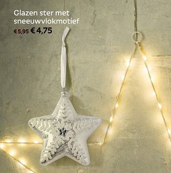 Promoties Glazen ster met sneeuwvlokmotief - Huismerk - Aveve - Geldig van 19/11/2017 tot 09/12/2017 bij Aveve