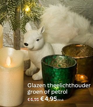 Promoties Glazen theelichthouder groen of petrol - Huismerk - Aveve - Geldig van 19/11/2017 tot 09/12/2017 bij Aveve