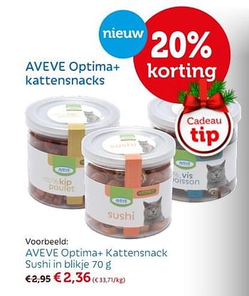 Promoties Optima+ kattensnack sushi in blikje - Optima - Geldig van 19/11/2017 tot 09/12/2017 bij Aveve