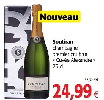 Promotions Soutiran champagne brut premier cru cuvée alexandre - Champagne - Valide de 29/11/2017 à 12/12/2017 chez Colruyt