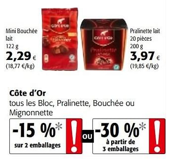 Promoties Côte d`or mini bouchée lait - Cote D'Or - Geldig van 29/11/2017 tot 12/12/2017 bij Colruyt