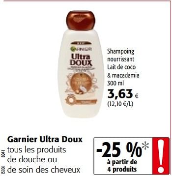 Promotions Garnier ultra doux tous les produits de douche ou de soin des cheveux - Garnier - Valide de 29/11/2017 à 12/12/2017 chez Colruyt