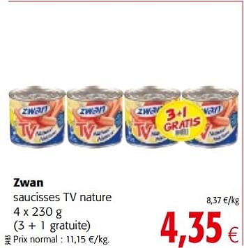 Promotions Zwan saucisses tv nature - Zwan - Valide de 29/11/2017 à 12/12/2017 chez Colruyt
