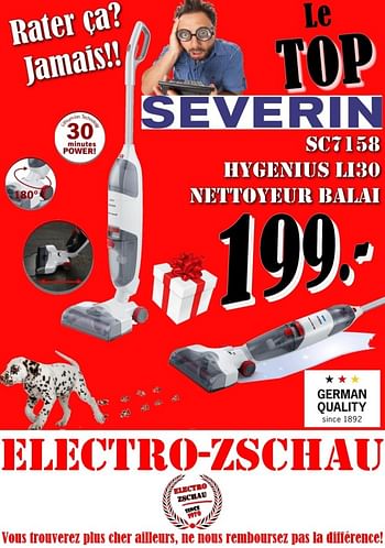 Promoties Severin sc7158 hygenius li30 nettoyeur balai - Severin - Geldig van 30/11/2017 tot 30/12/2017 bij Electro Zschau