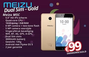 Promoties Meizu dual sim-gold meizu m5c - Meizu - Geldig van 27/11/2017 tot 15/01/2018 bij Compudeals