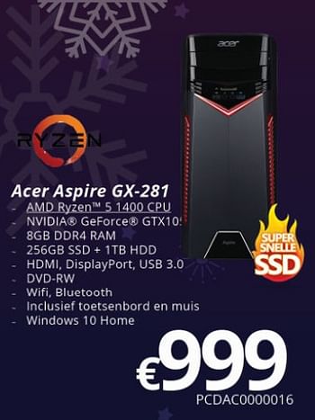 Promoties Acer aspire gx-281 - Acer - Geldig van 27/11/2017 tot 15/01/2018 bij Compudeals