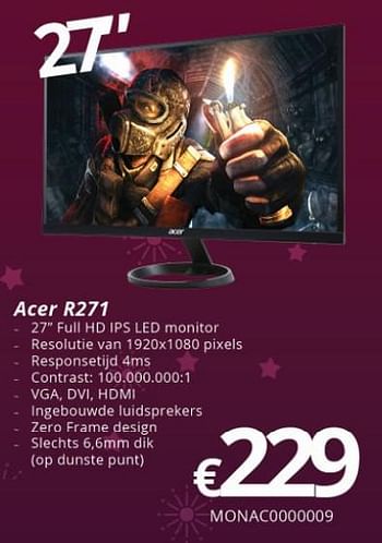 Promoties Acer r271 - Acer - Geldig van 27/11/2017 tot 15/01/2018 bij Compudeals