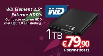 Promoties Wd element 2.5 externe hdd`s - Western Digital - Geldig van 27/11/2017 tot 15/01/2018 bij Compudeals