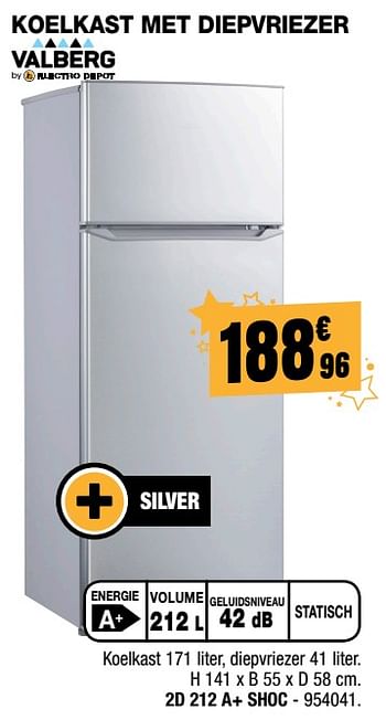 Promoties Valberg koelkast met diepvriezer 2d 212 a+ shoc - Valberg - Geldig van 30/11/2017 tot 17/12/2017 bij Electro Depot