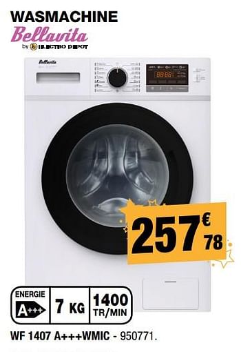 Promoties Bellavita wasmachine wf 1407 a+++wmic - Bellavita - Geldig van 30/11/2017 tot 17/12/2017 bij Electro Depot
