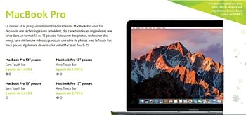 Promotions Apple macbook pro 13 pouces sans touch bar - Apple - Valide de 30/11/2017 à 06/01/2018 chez Switch