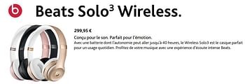 Promotions Beats solo3 wireless conçu pour le son. parfait pour l`émotion - Beats - Valide de 30/11/2017 à 06/01/2018 chez Switch