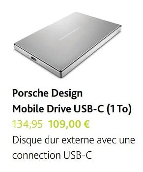 Promotions Lacie porsche design mobile drive usb-c (1 to) - Lacie - Valide de 30/11/2017 à 06/01/2018 chez Switch