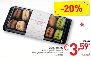 Promotions Château blanc assortiment de macarons melange chocolat ou fruits et chocolat - Produit maison - Intermarche - Valide de 28/11/2017 à 31/12/2017 chez Intermarche