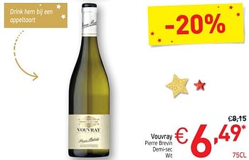 Promoties Vouvray pierre brevin demi-sec - Witte wijnen - Geldig van 28/11/2017 tot 31/12/2017 bij Intermarche