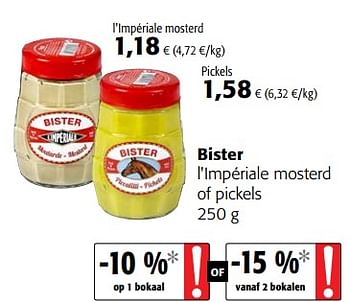 Promoties Bister l`impériale mosterd of pickels - Bister - Geldig van 29/11/2017 tot 12/12/2017 bij Colruyt