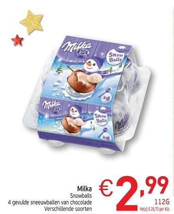 Promoties Milka snowballs - Milka - Geldig van 28/11/2017 tot 31/12/2017 bij Intermarche