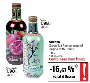 Promoties Arizona green tea pomegranate of original with honey - Arizona - Geldig van 29/11/2017 tot 12/12/2017 bij Colruyt