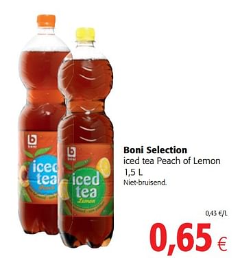 Promoties Boni selection iced tea peach of lemon - Boni - Geldig van 29/11/2017 tot 12/12/2017 bij Colruyt