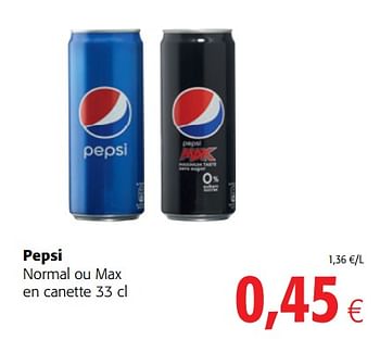 Promotions Pepsi normal ou max en canette - Pepsi - Valide de 29/11/2017 à 12/12/2017 chez Colruyt