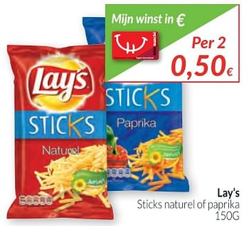 Promoties Lay`s sticks naturel of paprika - Lay's - Geldig van 01/12/2017 tot 31/12/2017 bij Intermarche