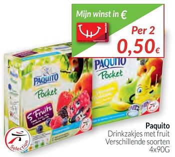 Promoties Paquito drinkzakjes met fruit - Paquito - Geldig van 01/12/2017 tot 31/12/2017 bij Intermarche