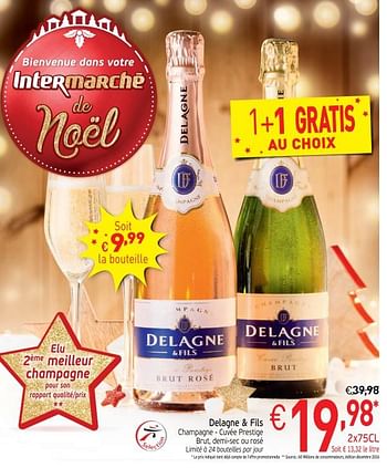 Promotions Delagne + fils champagne - cuvée prestige brut - Champagne - Valide de 28/11/2017 à 31/12/2017 chez Intermarche