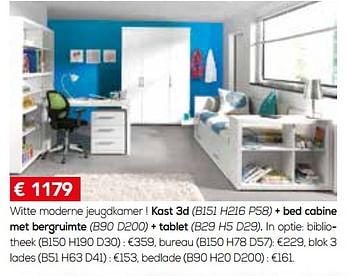 Promoties Witte moderne jeugdkamer kast 3d + bed cabine met bergruimte + tablet - Huismerk - Meubelen Crack - Geldig van 01/11/2017 tot 31/12/2017 bij Meubelen Crack