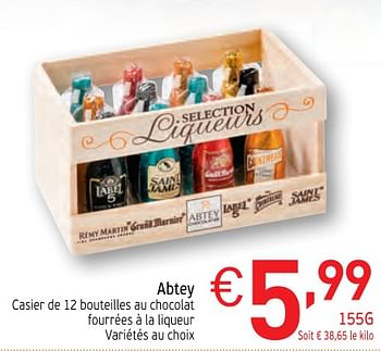Promotions Abtey casier de 12 bouteilles au chocolat fourrées à la liqueur - Abtey - Valide de 28/11/2017 à 31/12/2017 chez Intermarche