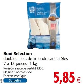 Promotions Boni selection doubles filets de limande sans arêtes - Boni - Valide de 29/11/2017 à 12/12/2017 chez Colruyt