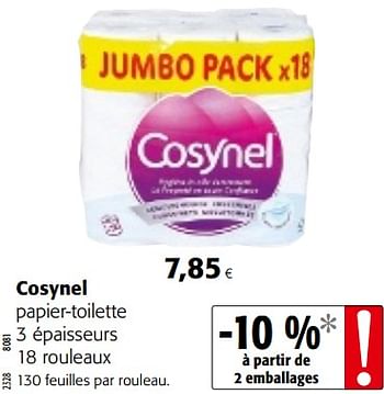 Promoties Cosynel papier-toilette - Cosynel - Geldig van 29/11/2017 tot 12/12/2017 bij Colruyt