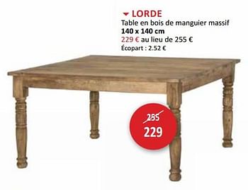 Promotions Lorde table en bois de manguier massif - Produit maison - Weba - Valide de 29/11/2017 à 28/12/2017 chez Weba