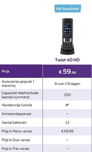 Promoties Twist 40 hd - Huismerk - Proximus - Geldig van 24/11/2017 tot 01/01/2018 bij Proximus