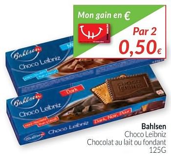 Promotions Bahlsen choco leibniz chocolat au lait ou fondant - Bahlsen - Valide de 01/12/2017 à 31/12/2017 chez Intermarche