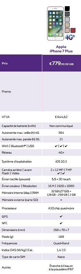 Promotions Apple iphone 7 plus - Apple - Valide de 24/11/2017 à 01/01/2018 chez Proximus