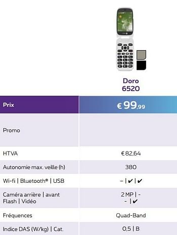 Promotions Doro 6520 - Doro - Valide de 24/11/2017 à 01/01/2018 chez Proximus