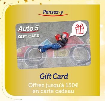 Promotions Gift card - Produit maison - Auto 5  - Valide de 03/12/2017 à 07/01/2018 chez Auto 5