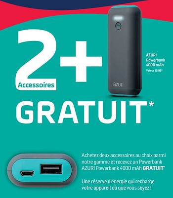 Promotions Azuri powerbank 4000 mah - Azuri - Valide de 04/12/2017 à 03/01/2018 chez Base