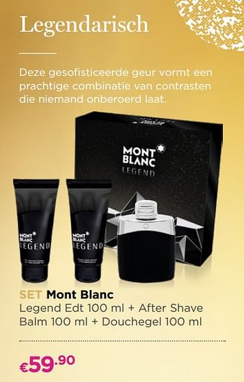 Promoties Set mont blanc legend edt + after shave balm + douchegel - montblanc - Geldig van 04/12/2017 tot 31/12/2017 bij ICI PARIS XL